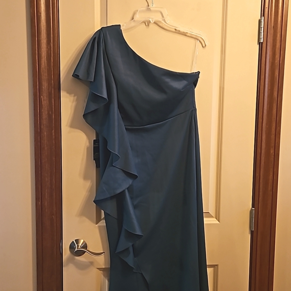 Women's size L Ababalaya dark green one shoulder mermaid dress